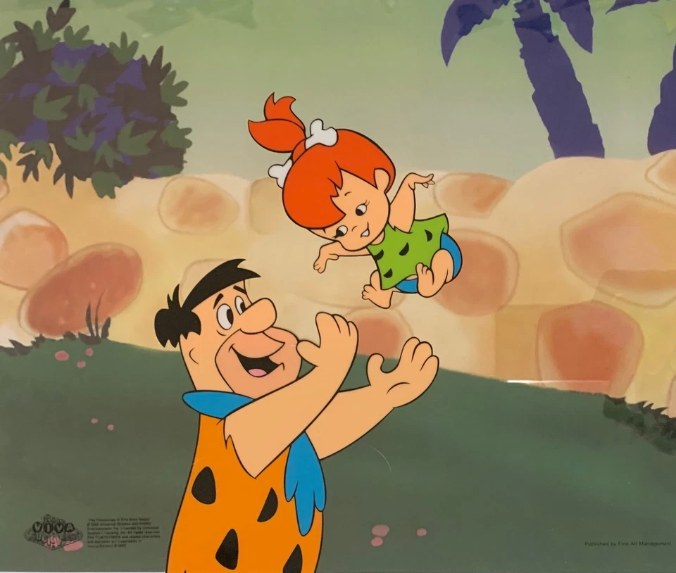 LOS PICAPIEDRA Fred Lanzando Guijarros Animación Arte Sericel Cel Foto 4 de 4