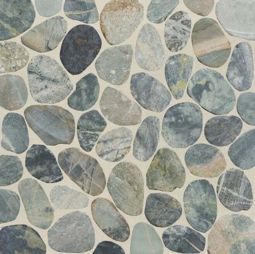 Teal Blue Sliced Pebble Mosaic Wall & Floor Tile ($11/SqFt)