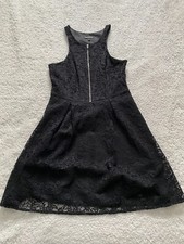 Express Women Size 8 Black Front Zip Mesh Lined Floral Sleeveless Mini Dress C26