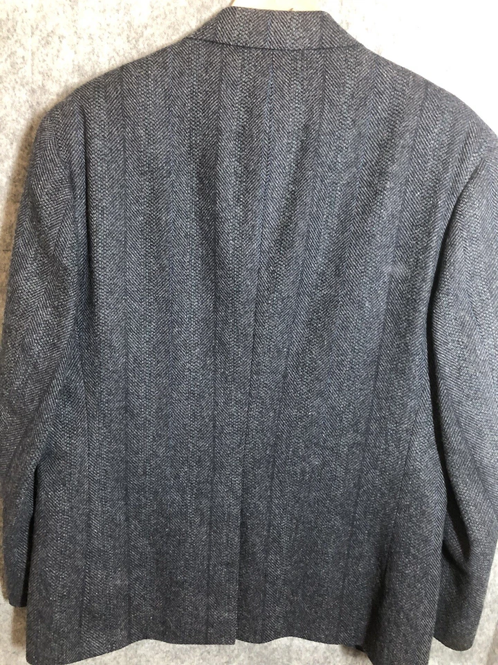John Alexander Blazer Men 42R Blue Herringbone Tweed 100% Wool Sport Coat Jacket - Image 4 of 4