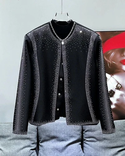 VETEMENTS Blazer uomo tendenza bomber strass moda lusso nero giacca cappotto