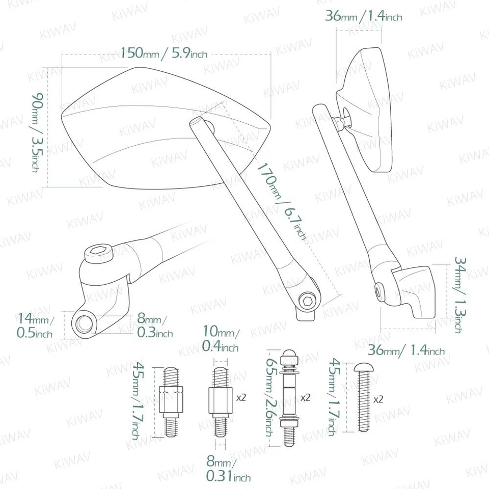 Mirrors PALMII wide convex black fits Honda CBF 125M CMX 250 SH125i Foto 2 de 4