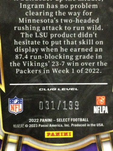 2022 Select Football #236 Ed Ingram Rookie Club Level Orange Die Cut Prizm /199 - Picture 3 of 3
