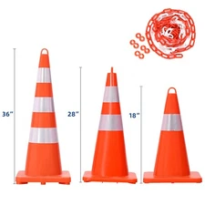 18" 28" 36" Orange Traffic Safety Cones Fluorescent Reflective Parking Road