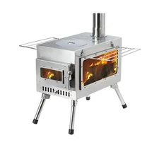 Outdoor Camping Stove Camp Tent Stove, Portable Wood Burning Stove with Chimn...