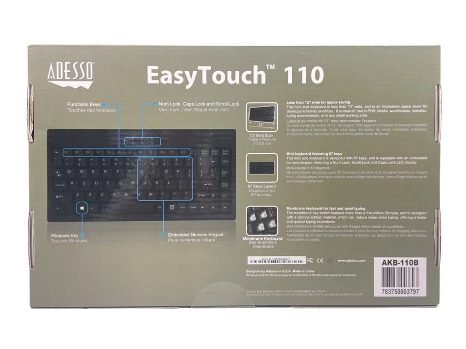 Adesso EasyTouch 110 Mini Keyboard AKB-110B 6ft Cable NEW SEALED - Image 2 of 3