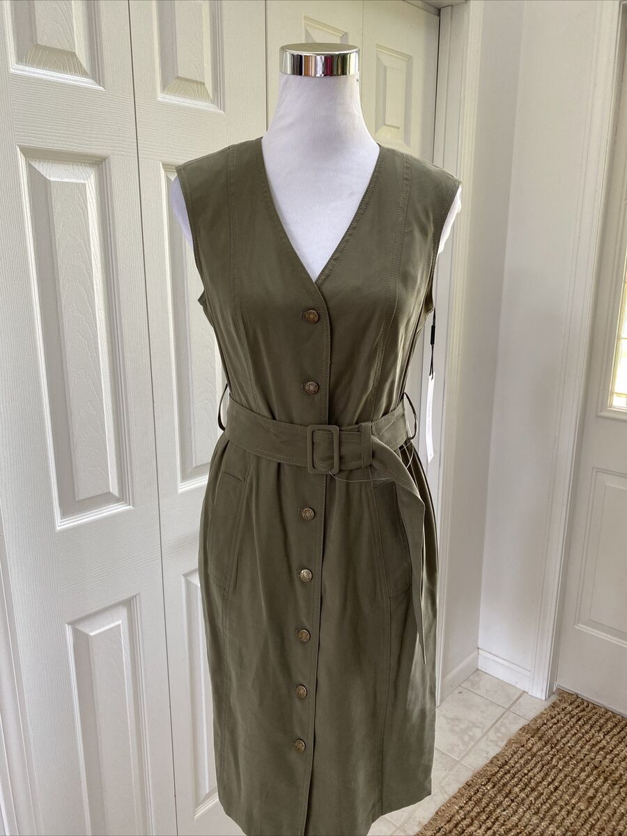 NWT Calvin Klein olive green Belted Sleeveless Shirt Dress 6 NWT Calvin Klein olive green Belted Sleeveless Shirt Dress 6