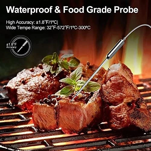Wireless Meat Thermometer Of 500ft Bluetooth Meat Thermometer For Smoker Oven Gr