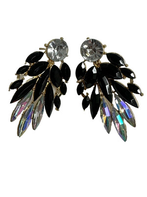 Glamorous Nightfall Iridescent Crystal and Black Gemstone Statement Earrings