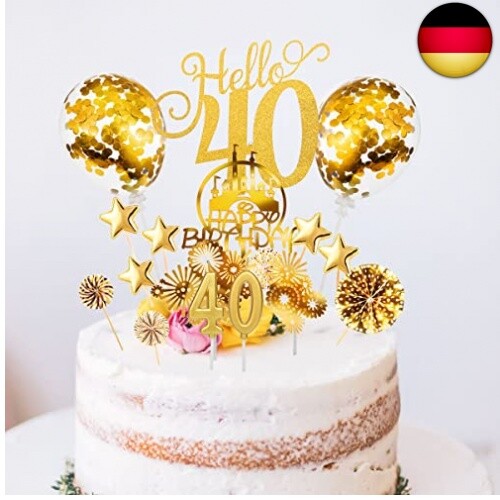 Tortendeko-Set Gold Für 40. Geburtstag – 19 Teile Inkl. Kerzen, Ballons & Sterne