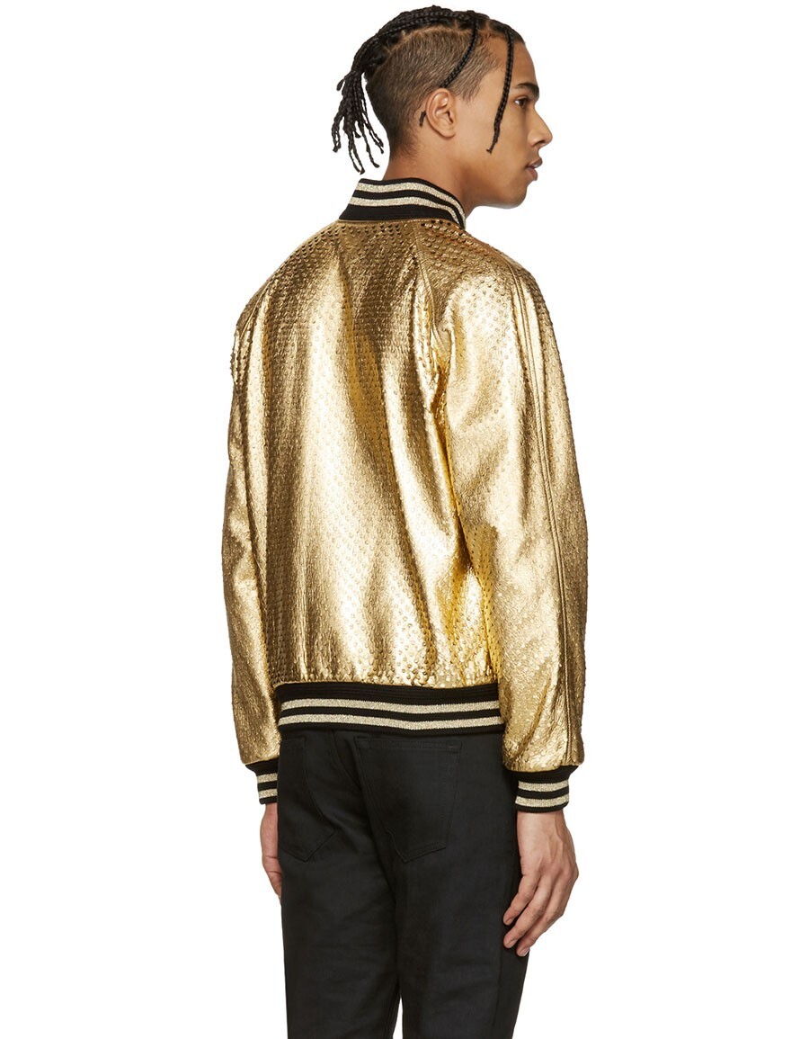 Giacca orsacchiotto Saint Laurent Paris oro forata in pelle taglia 44 (XS) rilassata