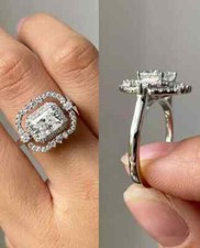 14K White Gold Plated Emerald Cut 2Ct Lab Created Diamond Women Engagement Ring