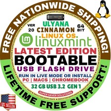 Linux MINT 20 USB Ulyana, Cinnamon 64-Bit Live Boot, Full Install MAC, PC