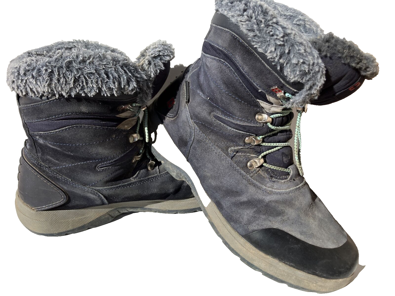 Swiss Tech Insulated Blue Suede Waterproof Woman's Snow Boots Faux Fur - Size 10