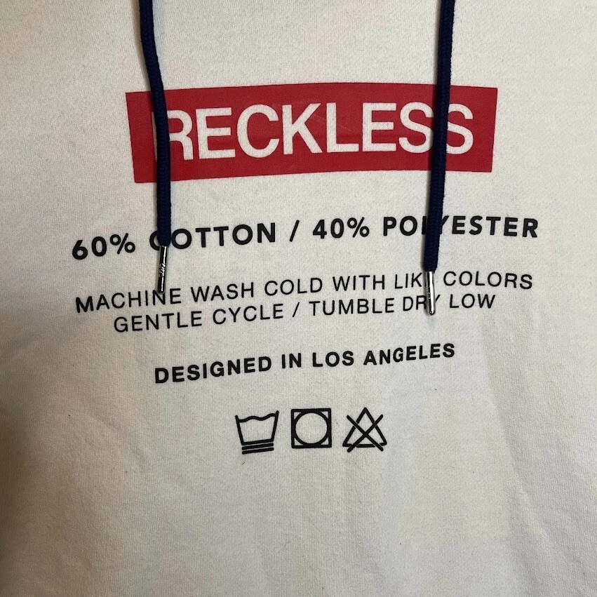 Sudadera con Capucha Young & Reckless Para Hombre XL Blanca Pullover Logo Grande Deletrear Estampado Gráfico Foto 3 de 4