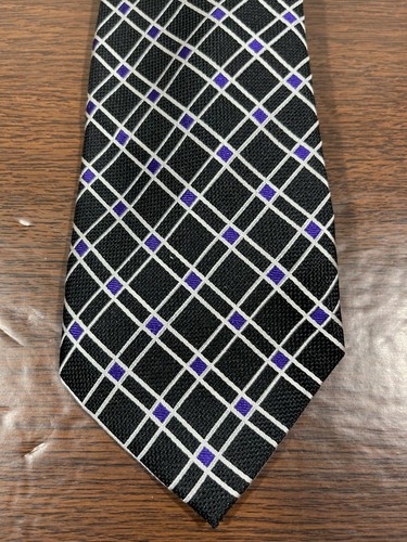 Ralph Lauren Black White & Purple Diamond Pattern Neck Tie - Picture 3 of 6