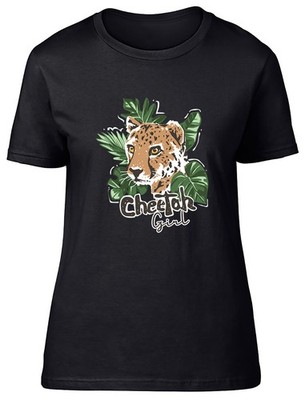 Gepard Mädchen Raubkatze Palmblätter Damen T-Shirt Damen Geschenk Tee