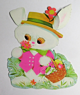Eurkeka Easter Bunny Decoration Die Cut Paper Rabbit with Easter Basket *READ*