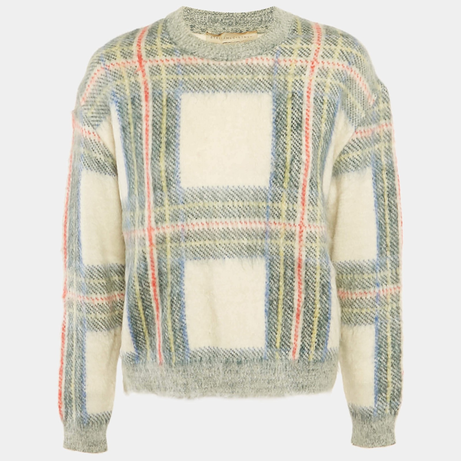 Stella McCartney GreenCream Plaid Mohair Sweater S