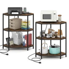 2PCS 3-Tier Corner Printer Stand w/Charging Station  Metal Frame for Living Room