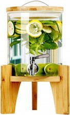 Dispenser bevande in vetro 5L con rubinetto e supporto in legno - bevande calde/fredde party bar