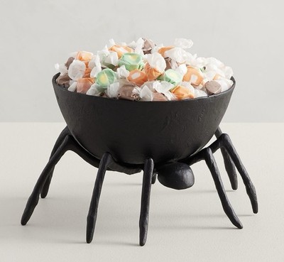 Pottery Barn Trick or Treat Metal SPIDER Large Candy Bowl Halloween Hand Cast