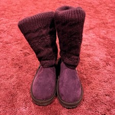Muk Luks Women Janie Knit Cuff Slippers Sherpa Lined Size 6 New With Tags Plum