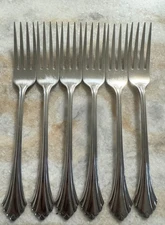 6 Dinner Fork Bancroft Stainless by Oneida Silver 7 3/8"