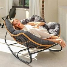 Outdoor Patio Rocking Chair, Indoor Oversized Chair with Cushion, Wick