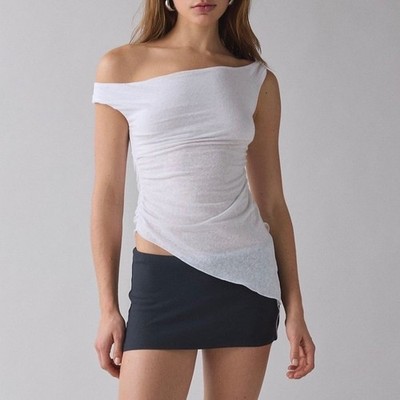 Silence + Noise White Asymmetrical Off Shoulder Ruched Top XL NWOT