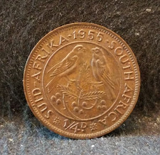 Afrique du Sud 1955 (Union) farthing, Elizabeth II, marron UNC, KM-44 (SA20)