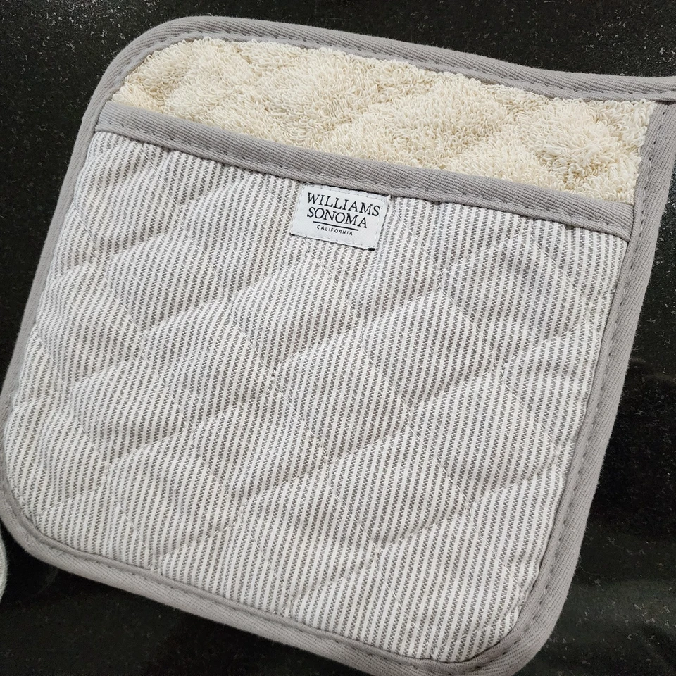 Williams Sonoma Algodón Gris Drizzle Bay Rayas Horno Guante y Soporte Olla Juego Nuevo sin Etiquetas Foto 4 de 4