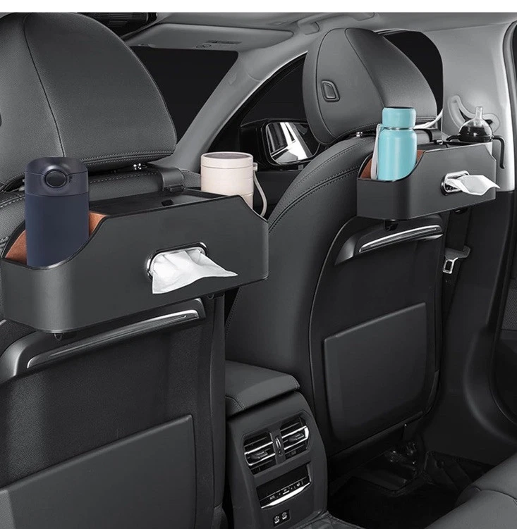 Organizador de asiento trasero reposacabezas de coche con 2 portavasos y caja de pañuelos y caja de almacenamiento Foto 2 de 4