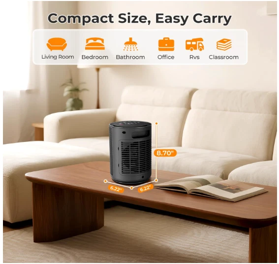 Calefactor cerámico portátil con termostato y control remoto, seguro, silencioso Foto 4 de 4