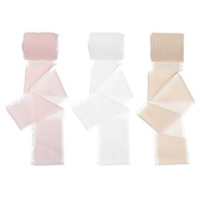 Chiffon Satin Ribbons, 3 Rolls 1.6 Inch x 5.5 Yards for Decor, White/Light/Khaki