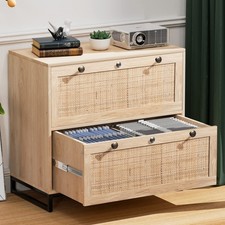 Wood Rattan 2-Drawer Lateral File Cabinet with Lock , Lockable Filing Cabinet