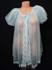 Gorg VTG 50s/60s MISS ELAINE New Sheer Peignior Babydoll Robe Baby Blue Union M