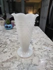 White Hobnail Anchor Hocking Large Tall Vase White Milk Glass 9.5” Tall Vintage
