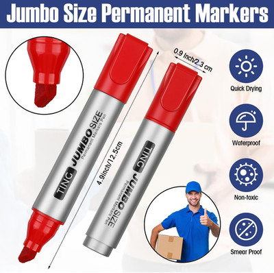 16 Pcs 12Mm Wide Jumbo Size Permanent Markers Bulk Large Chisel Tip Permanent...