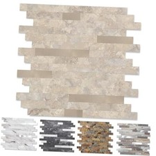 Sheets Peel and Stick Stone Metal Tile 10 Beige Stone with Gold Metal
