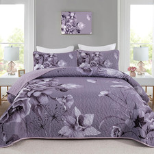 Floral Quilt Set King Size Bedding Set 3 Pcs Dark Purple Boho Floral Quilt Bot