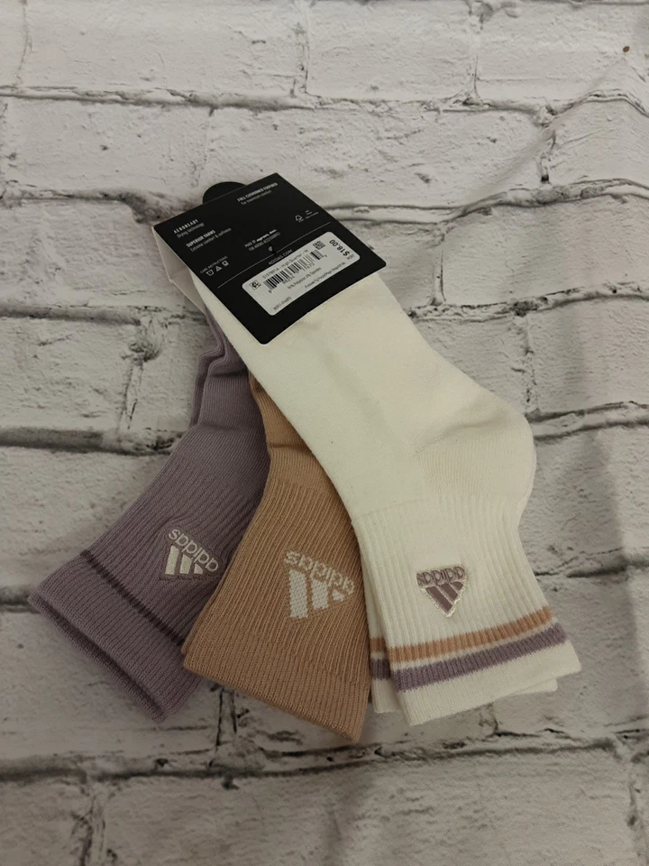 阿迪达斯袜子缓冲 3 双装女式 5-10 码高四分之一紫色白色 — 第 2/4 张图片