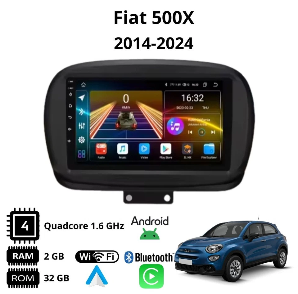 Autoradio Android 9" CarPlay Wireless Android Auto GPS per Fiat 500X 2014–2023 - Immagine 2 di 4