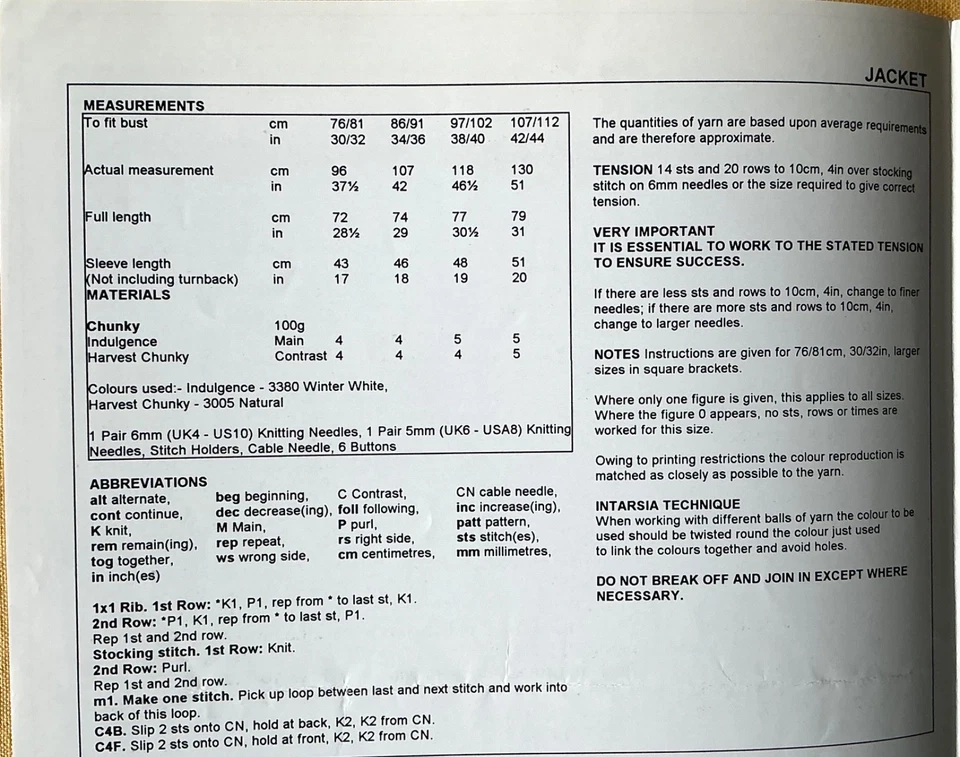 STYLECRAFT KNITTING PATTERN 4408 FOR  JACKET IN CHUNKY ~ SIZES 30 - 44” - Image 2 of 2