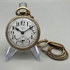 Vintage Elgin 575 Pocket Watch Men 49mm 10K RGP Montgomery Dial 15J Chain