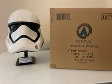 Star Wars Anovos First Order Stormtrooper PREMIER FIBERGLASS helmet + stand!