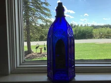 10" Antique CARTER's Cathedral Master INK Cobalt Blue Glass Bottle w/org.Top