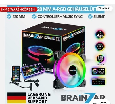 3x BRAINZAP 120mm LED ARGB/RGB Case Fan Set Gehäuse Lüfter Aura Asus Coolmoon