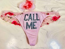 Rare Vintage VICTORIA'S SECRET PINK ''CALL ME'' LACE Low Rise Thong Panty Sz L