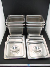 Set of 6 Vollrath 2066-5 Stainless Steel 1/6 Size 6" Deep Steam Pans w Lids NSF